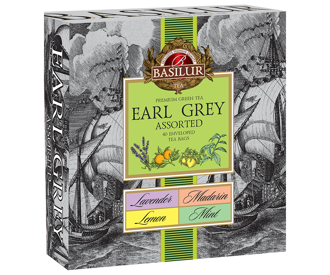 Basilur Earl Grey Collection - Assorted Green Teas - 40 Enveloped tea Bags