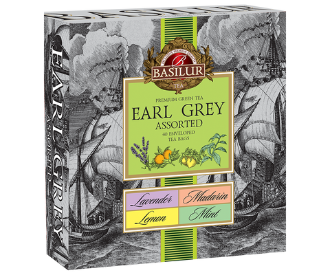 Basilur Earl Grey Collection - Assorted Green Teas - 40 Enveloped tea Bags