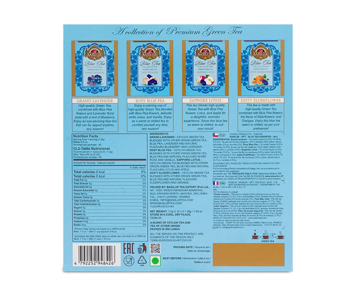 Basilur Blue tea - 4 Flavours - 40 Enveloped Tea Bags