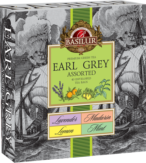 Basilur Earl Grey Collection - Assorted Green Teas - 40 Enveloped tea Bags