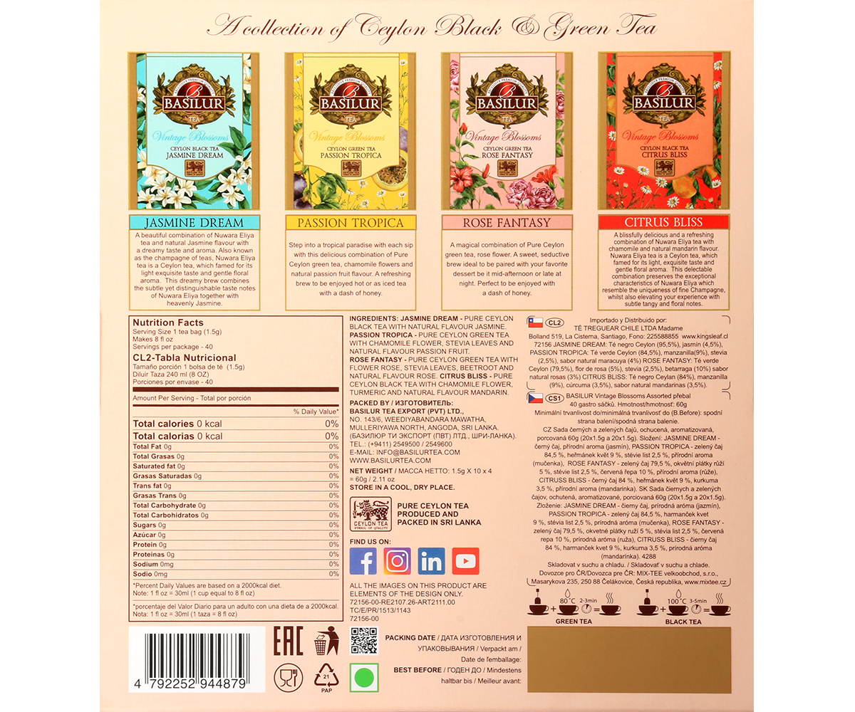 Vintage Blossoms - 40 Enveloped Tea Bags - 4 Flavours